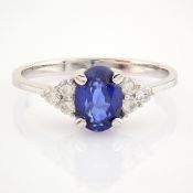 IDL Certificated 14k White Gold Diamond & Sapphire Ring (Total 1.34 Ct. Stone)