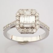 IDL Certificated 14K White Gold Baguette Diamond & Diamond Ring (Total 0.76 Ct. Stone)