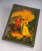 Papiermaché-Schatulle (UdSSR), ein Motiv aus einem rus. Märchen, fein gearbeitet, sign. u. dat. 