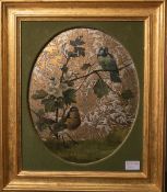 Unbekannter Künstler (20. Jh.), Vogeldarstellung, Mischtechnik, teils auf Gold- u. Silbergrund