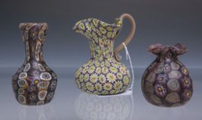 3 kl. Millefiorivasen (Italien, wohl um 1900)