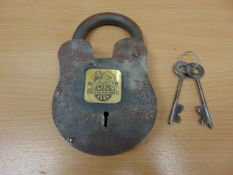 LARGE ANTIQUE BRITISH RAILWAY STEEL PADLOCK - With 2 Keys