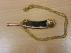 BOSON'S WHISTLE IN BRASS AND COPPER WITH CHAIN AND STORAGE BOX