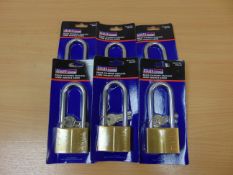 6X SEALEY BRASS CYLINDER 60 MM LONG SHANK PADLOCKS