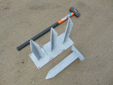 4 x Unissued Heavy Duty Ground Anchors & Silverline Fibre Shaft Sledge Hammer