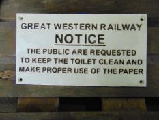 CAST IRON RAILWAY SIGN GREAT WESTERN 30 X 16cm
