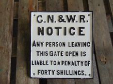 CAST IRON GN&WR RAILWAY SIGN 28 X 25cms