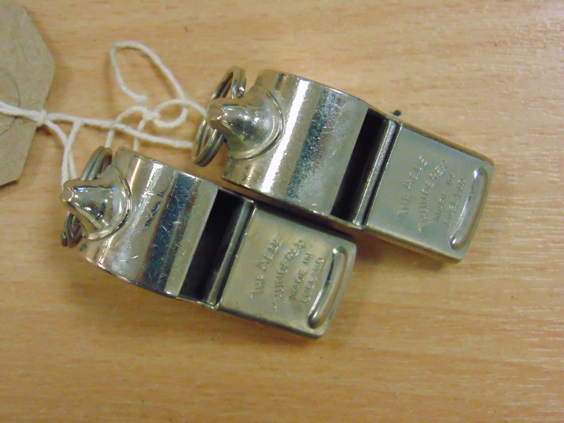 2X BRITISH ARMY ACME THUNDERER SERVICE WHISTLE BROAD ARROW MARKED - NICE CONDITION - Image 2 of 6