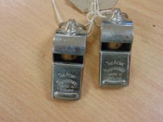 2X BRITISH ARMY ACME THUNDERER SERVICE WHISTLE BROAD ARROW MARKED - NICE CONDITION