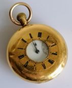 An 18ct gold cased half hunter pocket watch, stem wind, outer and inner Roman numerals, subsidiary
