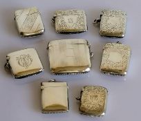 A selection of eight late Victorian/Edwardian silver vesta cases, various makers/dates to include
