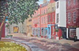 Jas R Richardson, CHURCH STREET, WINDSOR, oil on board, framed and signed, 43 x 66 cm