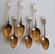 Three George IV silver fruit or berry table spoons, 23 cm and three smaller, each 18.5 cm by T Cox