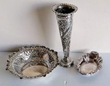 A weighted late Victorian silver specimen vase with rococo decoration by William Comyns, London,