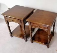 A pair of Harrods Royal Oak Furniture bedside tables with frieze drawers, rope twist legs and