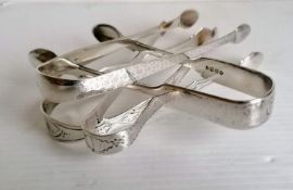 Three bright-cut Georgian silver sugar tongs by William Chandless, 1791, Hester/Peter Bateman x 2