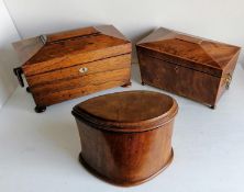 A George III rosewood sarcophagus tea caddy with side ring handles, ivory escutcheon, original