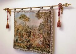 An Aubusson pastoral tapestry, probably mid-20th century, woven and silk-lined depicting an Arcadian