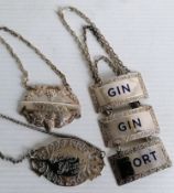 Three 1970's silver bottle labels with blue enamel lettering, another 'Vodka', 1968 by Turner &