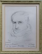 Andre Dunoyer de Segonzac (1884-1974), A self portrait sketch (print) signed with dedication, one