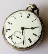 A Victorian silver-cased chain fusee lever pocket watch, key-wind with subsidiary seconds hand,