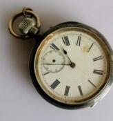 A Victorian silver-cased pocket watch, stem-wind, Roman numerals, subsidiary seconds hand missing,