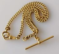 A George V 18ct yellow gold curb-link Albert chain with swivel clasp and T-bar hallmarked for J.