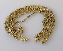 A gold fancy link fob chain, 148 cm, stamped 9ct, 24g