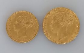 A Victorian full and half gold sovereign, both 1880 (2)