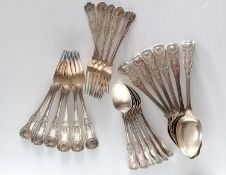 An assortment of King's Pattern silver flatware, comprising six William IV entree forks, four by