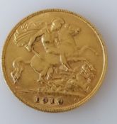 An Edwardian gold half-sovereign, 1910