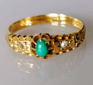 An Edwardian 18ct gold ring with turquoise and diamond decoration, size S, hallmarked, 3.2g