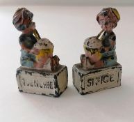 Two pre-WW2 Pixyland promotional lead figure Kew 'Quenchie Sn'ice' seated girls, each 45 x 25mm