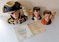 A pair of Royal Doulton character jugs of Napoleon, model D7001 and Wellington, D7002, each 11 cm