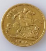 A late Victorian gold half sovereign, 1894