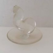 A Lalique cockerel glass trinket dish, signed Lalique France to base, 9 cm H, without visible damage