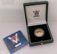 A Royal Mint End of WWII Anniversary £2 gold proof coin with COA and original packaging