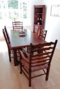A set of six (4 + 2 carvers) Royal Oak Furniture Company ladder back dining chairs with fabric