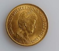A 10 Guilders (Gulden) Netherlands Wilhelmina gold (.900) coin, 1912, 6.7g