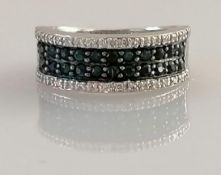 An 18ct white gold half-hoop eternity ring with pave-set white and black diamonds, size N1/2,