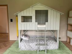 A Mathy by Bols treehouse bunk bed in MDF and pine in good condition, with mattress, some scuffs (