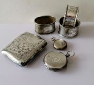 A George V silver cigarette case with etched seaweed decoration, 8 x 7 cm, by E J Trevitt & Sons,