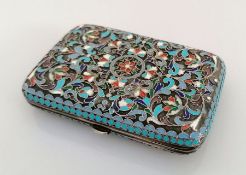 An Imperial Russian cloisonne enamelled silver cigarette case, Sergei Shaposhnikov, Moscow