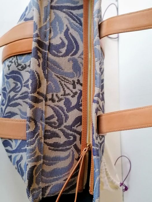 A Liberty of London large zippable tote bag woven jacquard fabric, leather straps trims - Image 5 of 6
