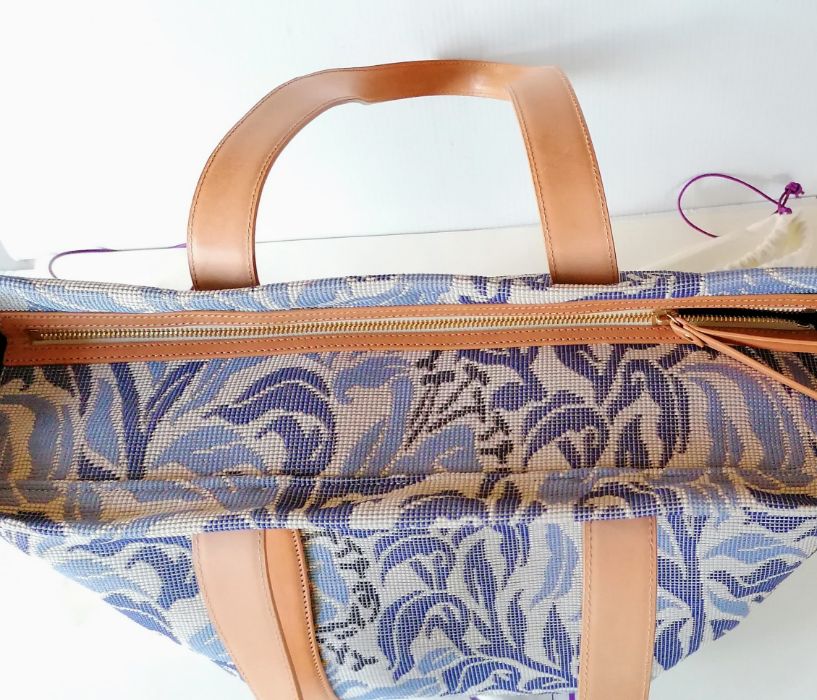 A Liberty of London large zippable tote bag woven jacquard fabric, leather straps trims - Image 2 of 6