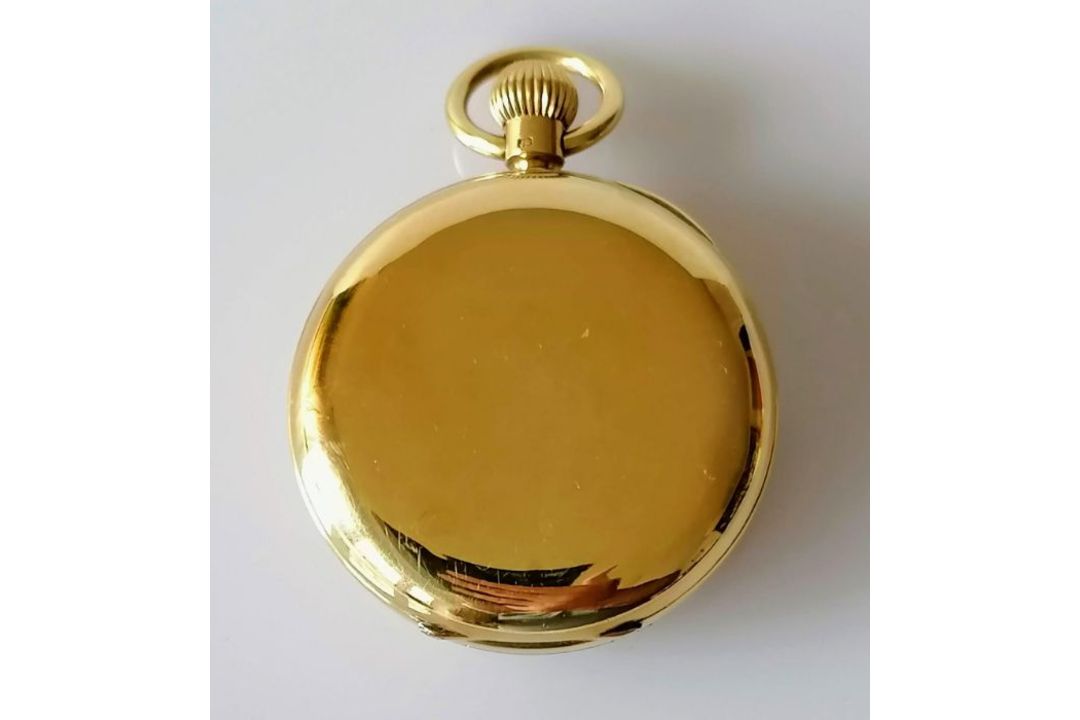 An Edwardian open-faced stem-wind gold-cased pocket watch with white enamel dial signed Rotherhams, - Image 3 of 4