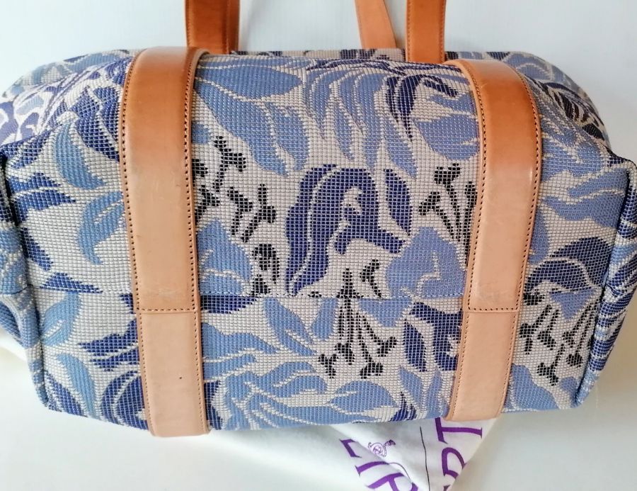 A Liberty of London large zippable tote bag woven jacquard fabric, leather straps trims - Image 4 of 6