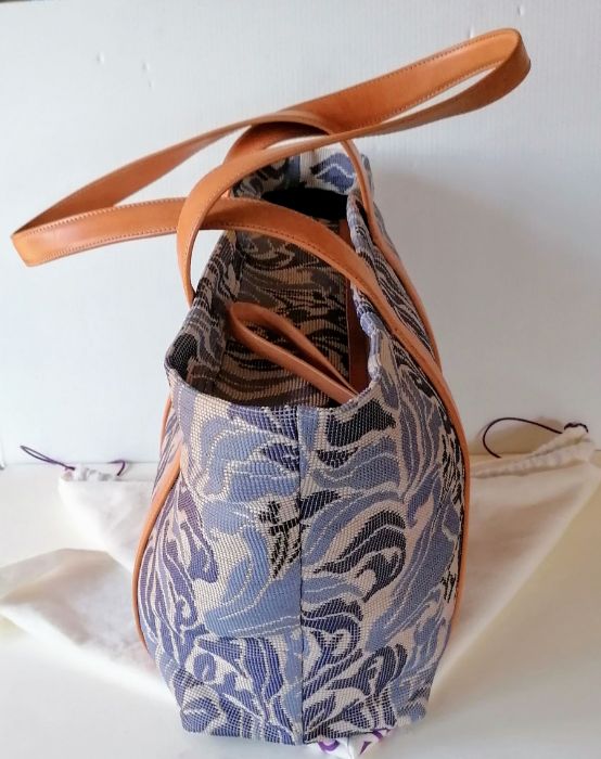 A Liberty of London large zippable tote bag woven jacquard fabric, leather straps trims - Image 3 of 6