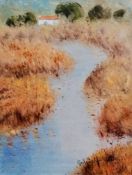 Gabrielle Bellocq (1920-1999), LA MAISON AU BORD DE LA RIVIERE, pastel