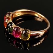 Multicolor-Turmalin-Goldring, 585/14K Rotgold, Gesamtgewicht 2,72g, schmale Ringschiene besetzt mit